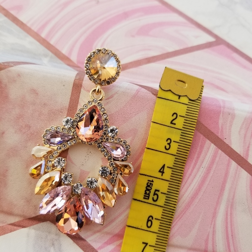 Yellow and pink gemstones rhinestone earrings, custom jewelry - Picture 5 of 7